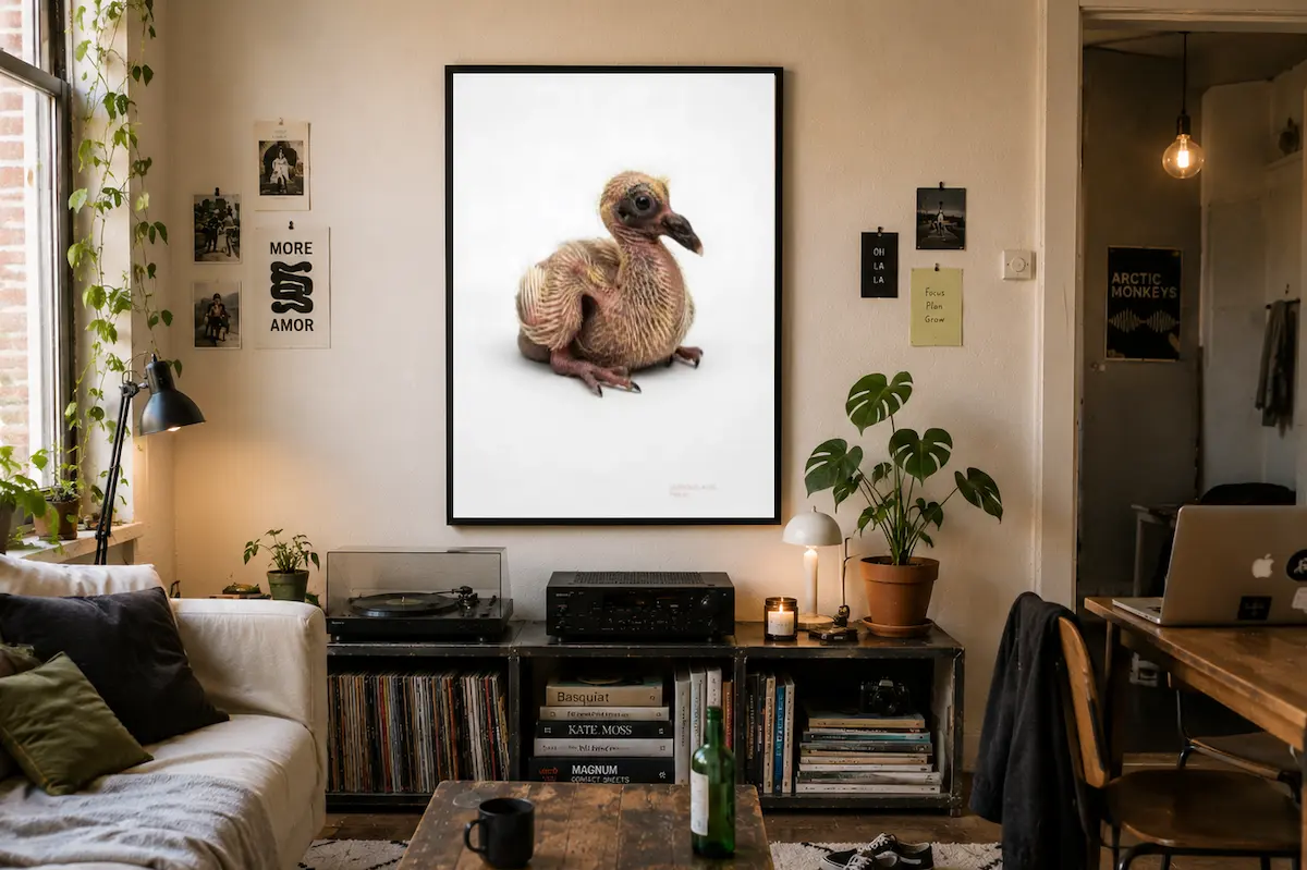 Pigeon présentée comme décoration murale